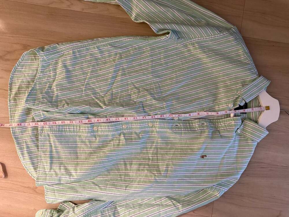 Vintage 90s Ralph Lauren Boys Green Striped Oxford Button Down Shirt Size L (16/ - Picture 7 of 9